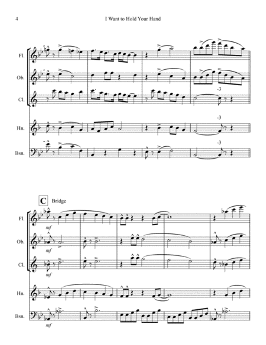 I Want To Hold Your Hand Woodwind Quintet scores gallery preview page 4
