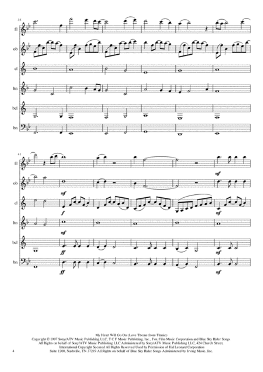 My Heart Will Go On (Love Theme from Titanic) Woodwind Quintet scores gallery preview page 4