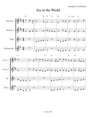 Joy to the World Woodwind Quartet (Alto Sax, Alto Sax, Flute, Clarinet)