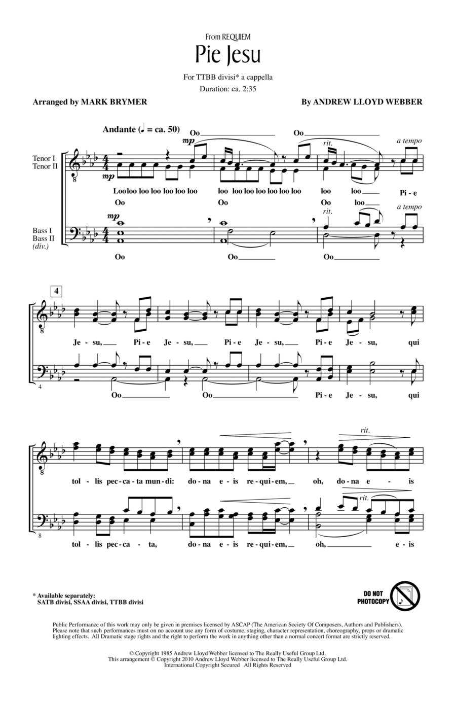Pie Jesu (from Requiem) TTBB scores gallery preview page 1