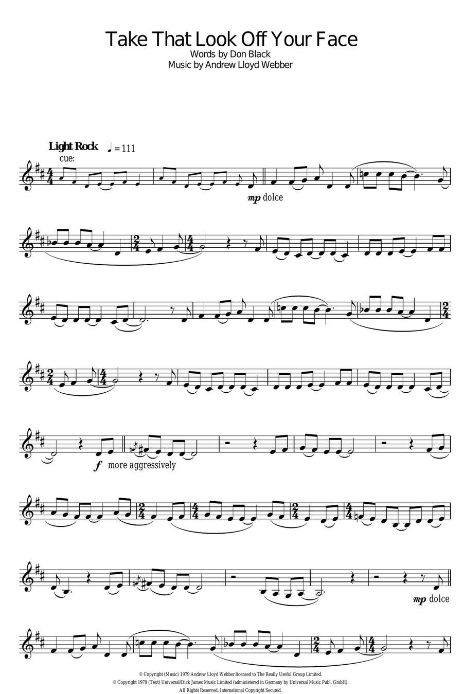 Take That Look Off Your Face (from Tell Me On A Sunday) Clarinet Solo scores gallery preview page 1