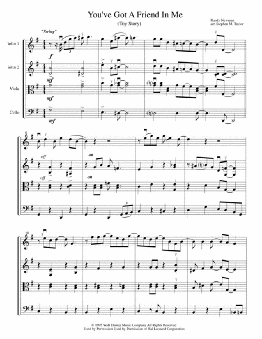You've Got A Friend In Me String Quartet scores gallery preview page 1