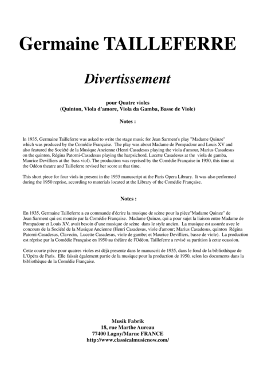 Germaine Tailleferre - Divertissement for viols