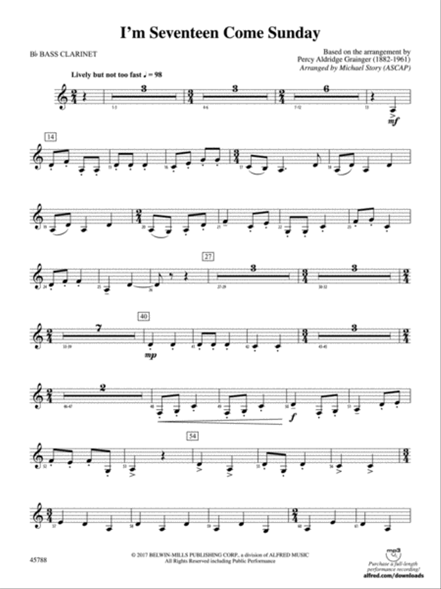 I'm Seventeen Come Sunday: B-flat Bass Clarinet Concert Band scores gallery preview page 1