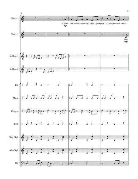 Stick Passing Song (African Folk Song) arranged for Orff Ensemble image number null