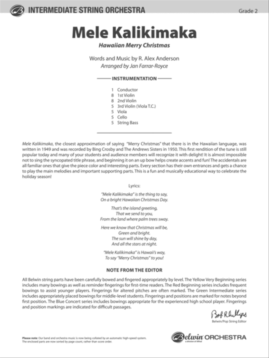 Mele Kalikimaka: Score String Orchestra scores gallery preview page 1