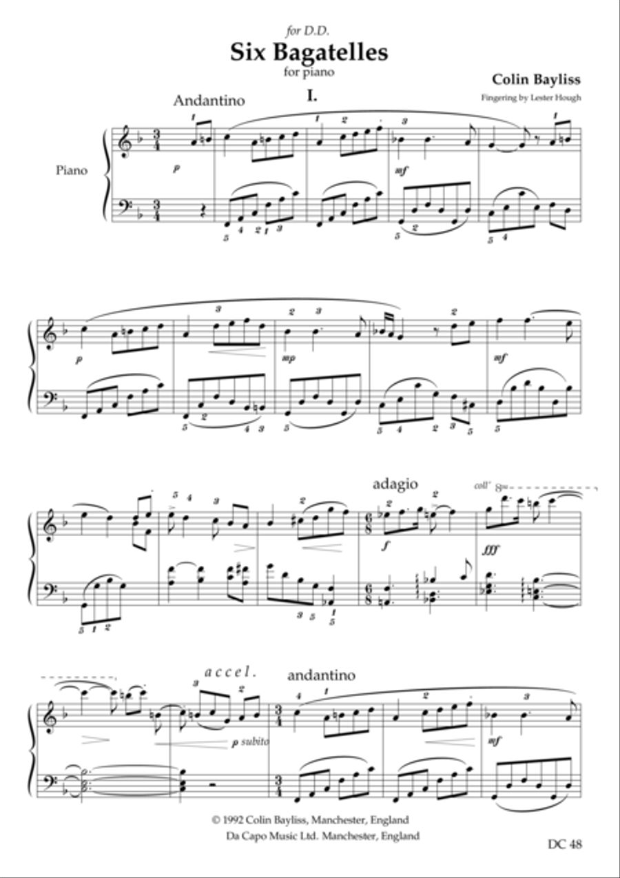 Six Bagatelles Piano Solo scores gallery preview page 1
