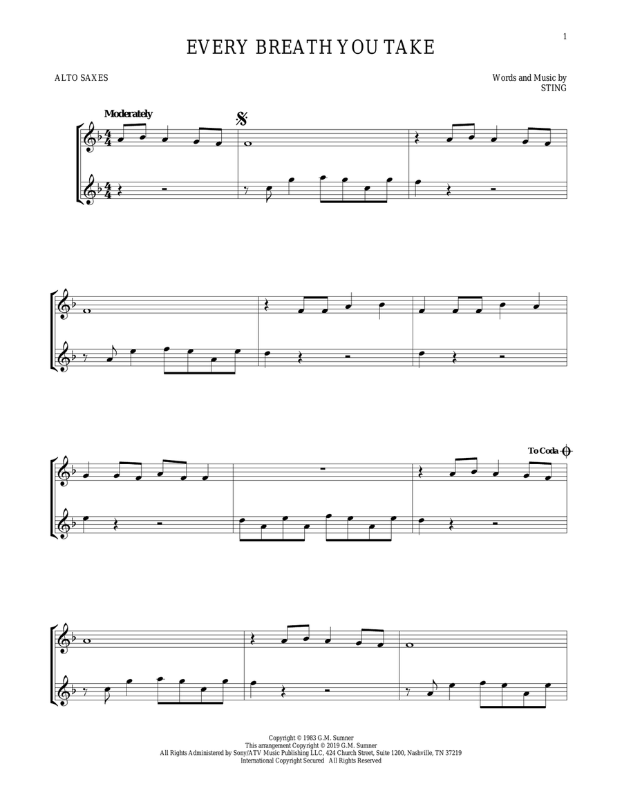 Every Breath You Take Woodwind Duet scores gallery preview page 1