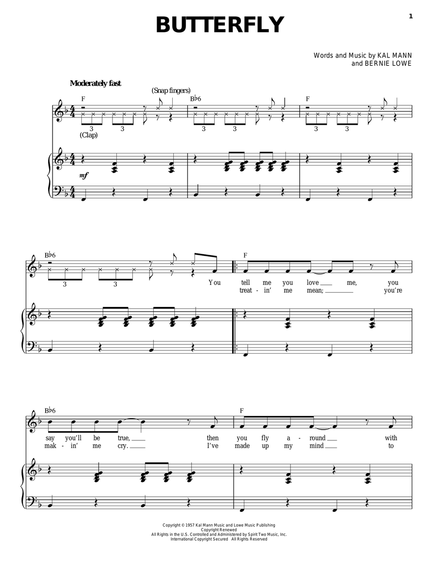 Butterfly Butterfly Piano, Vocal scores gallery preview page 1