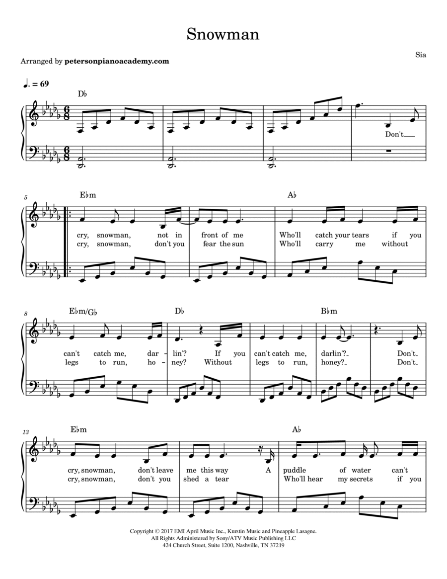 Snowman Piano, Vocal, Guitar scores gallery preview page 1