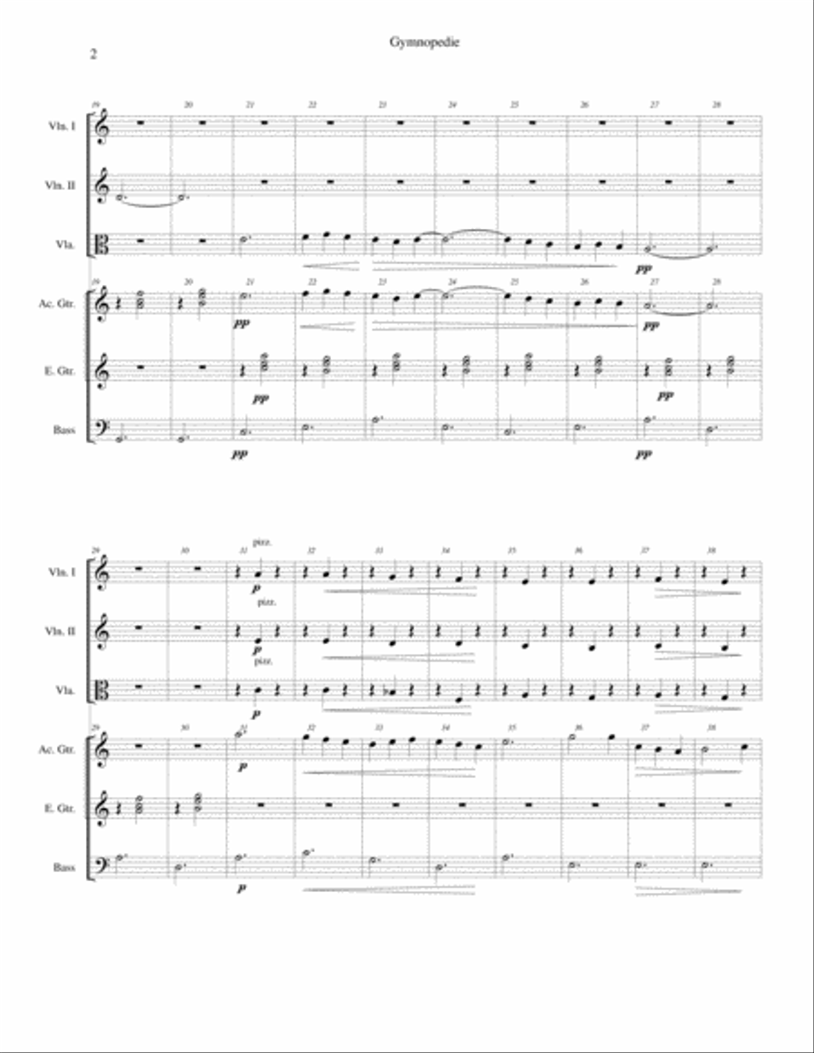 Gymnopedie No. 3: arranged for violins, viola, acoustic guitar, electric guitar and bass guitar Small Ensemble scores gallery preview page 3
