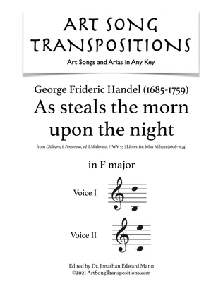 Book cover for HANDEL: As steals the morn upon the night (transposed to F major)