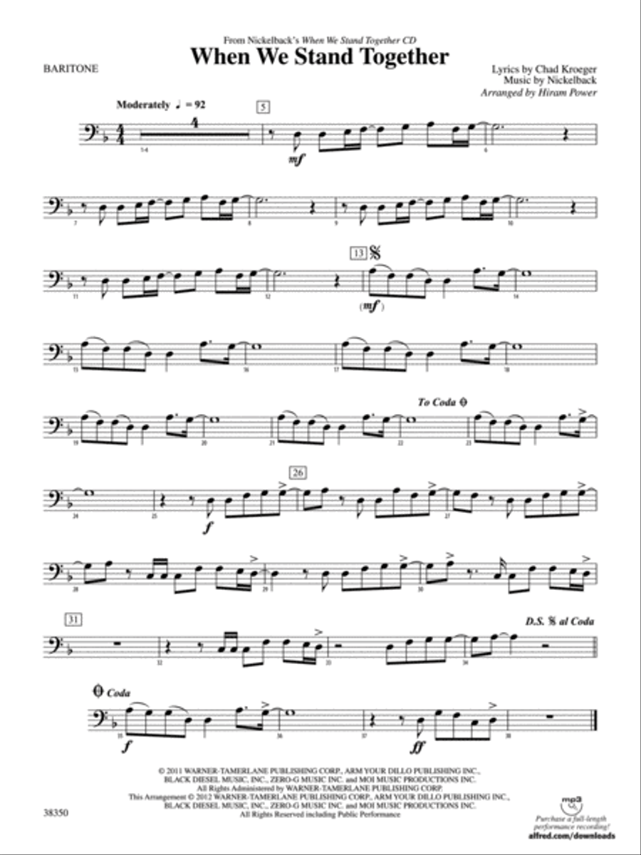 When We Stand Together: Baritone B.C. Concert Band scores gallery preview page 1