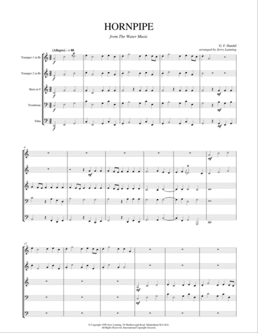 Hornpipe from 'The Water Music' (brass quintet) Brass Quintet scores gallery preview page 2
