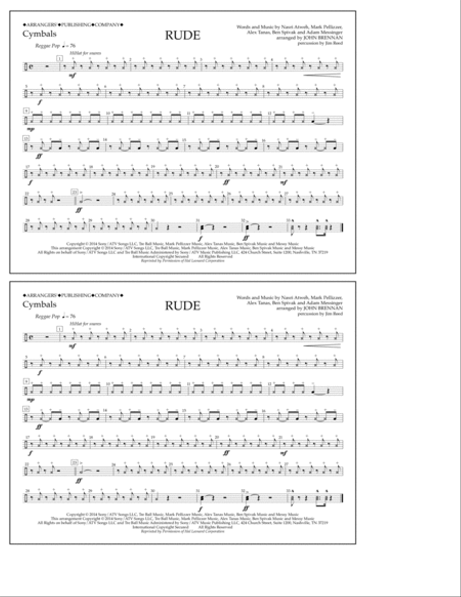 Rude - Cymbals Marching Band scores gallery preview page 1