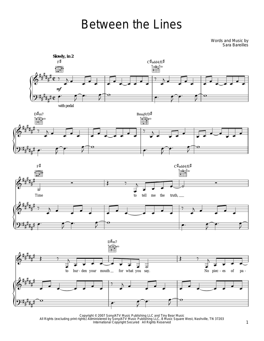 Between The Lines Piano, Vocal, Guitar scores gallery preview page 1