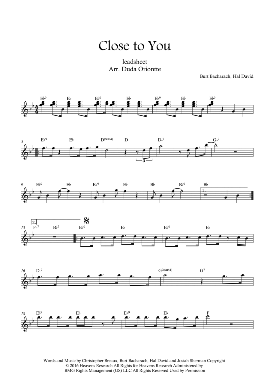 Close To You Close To You Easy Piano scores gallery preview page 1