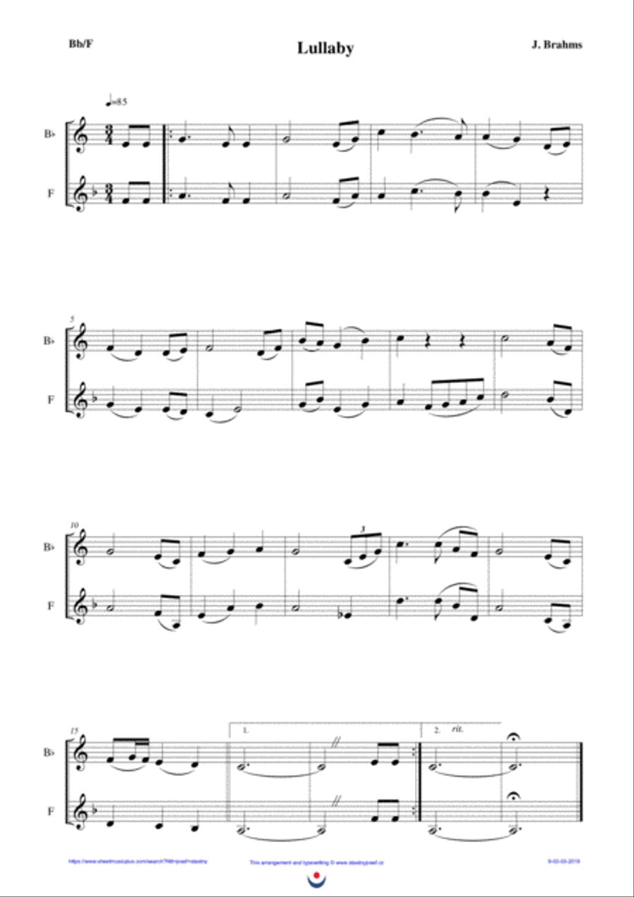 Lullaby (easy brass duet Nb. 9 - Bb/F) Brass Duet scores gallery preview page 1