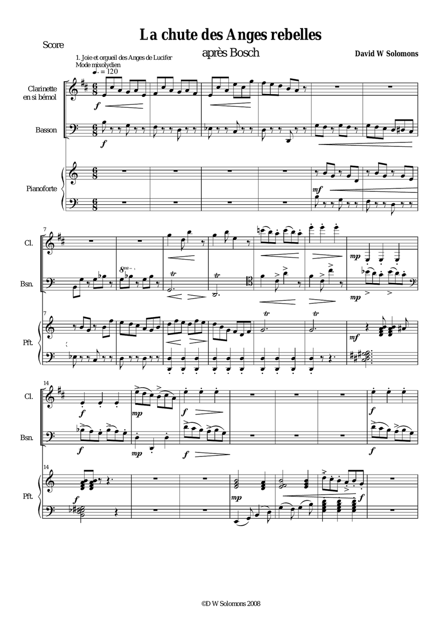 La Chute des Anges rebelles - The Fall of the rebel Angels - for clarinet, bassoon and piano Woodwind Duet scores gallery preview page 1