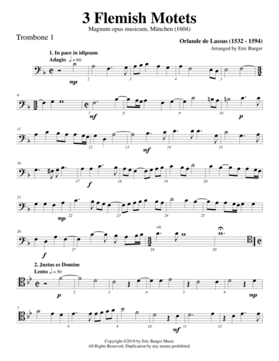 3 Flemish Motets for Trombone or Low Brass Trio image number null