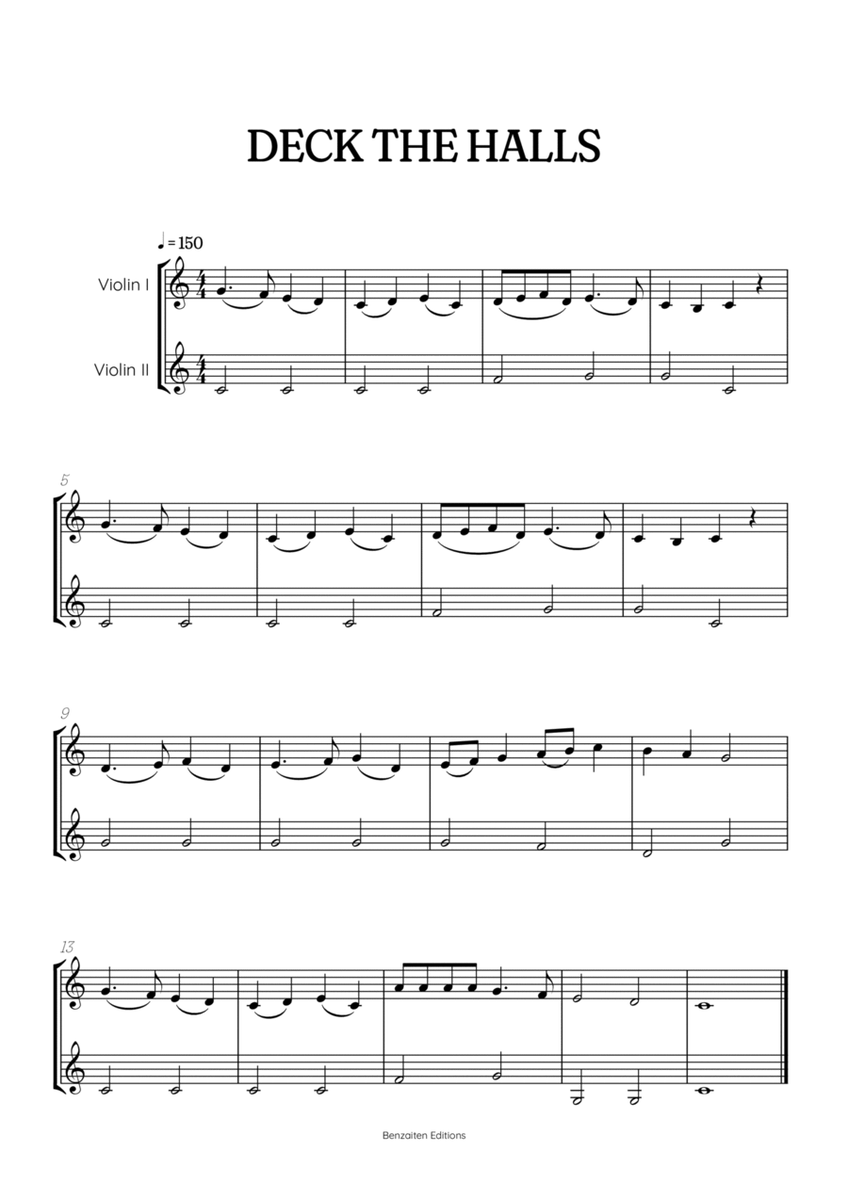 Deck the Halls for Violin Duet | super easy Christmas song sheet music image number null
