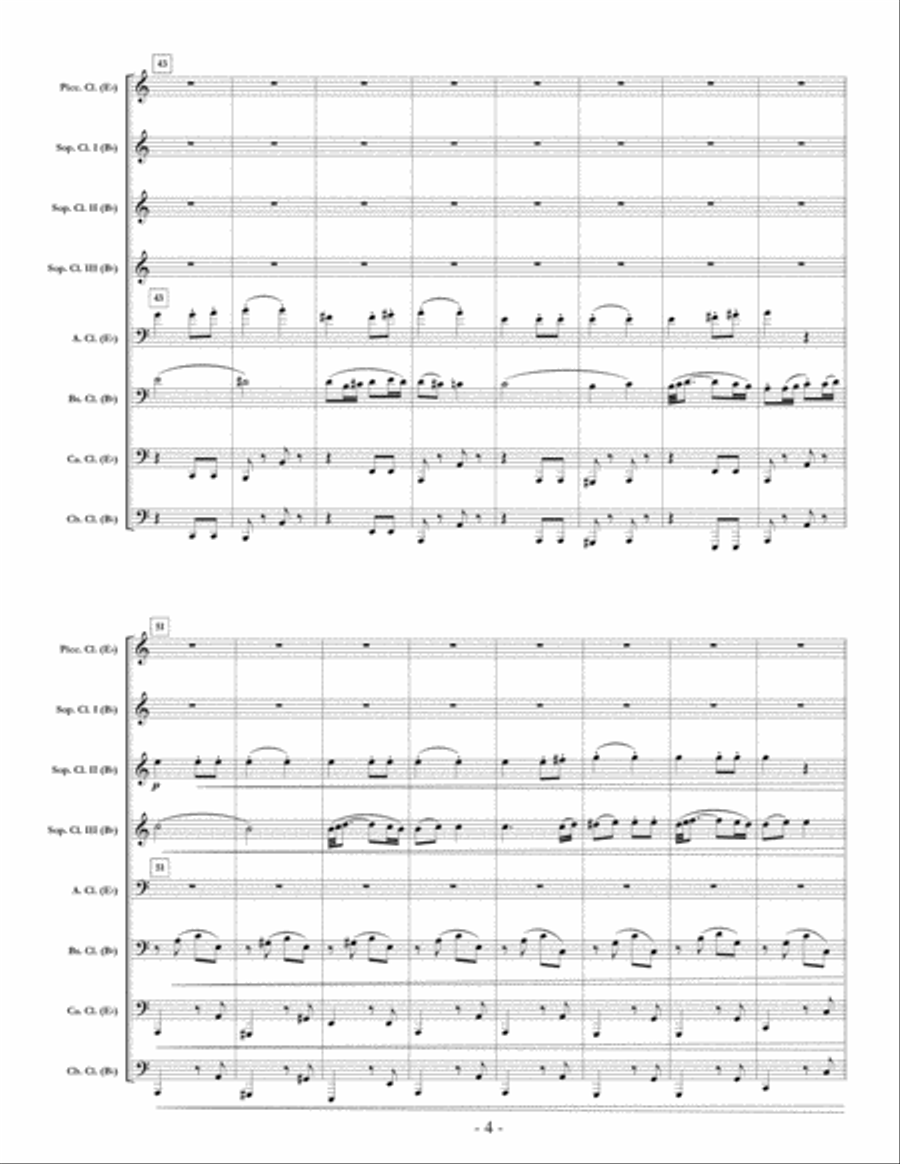 Symphony #7, Movement II [Beethoven] for clarinet choir (full score & set of parts) Clarinet Choir scores gallery preview page 4