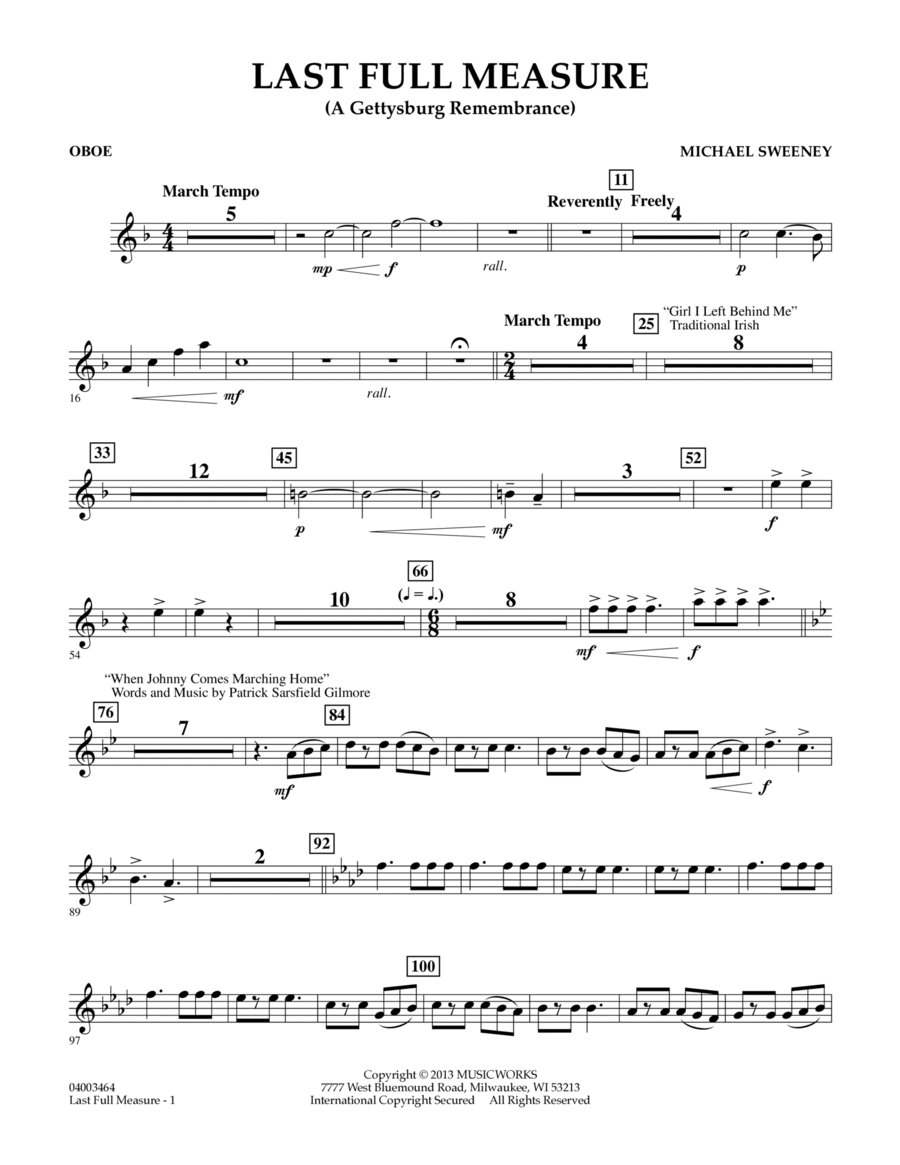 Last Full Measure (A Gettysburg Remembrance) - Oboe Concert Band scores gallery preview page 1