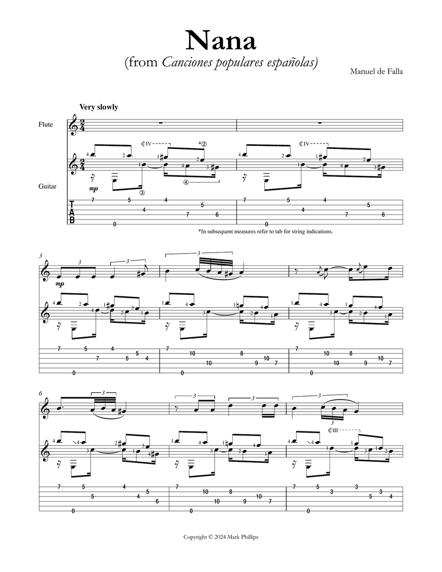 Nana (from Canciones populaire españolas) Flute scores gallery preview page 1