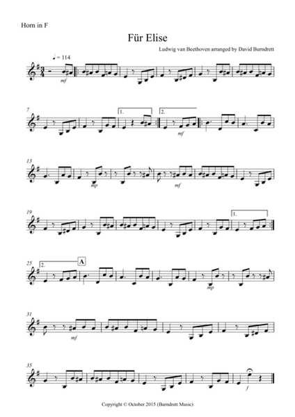 Fur Elise for French Horn and Piano image number null
