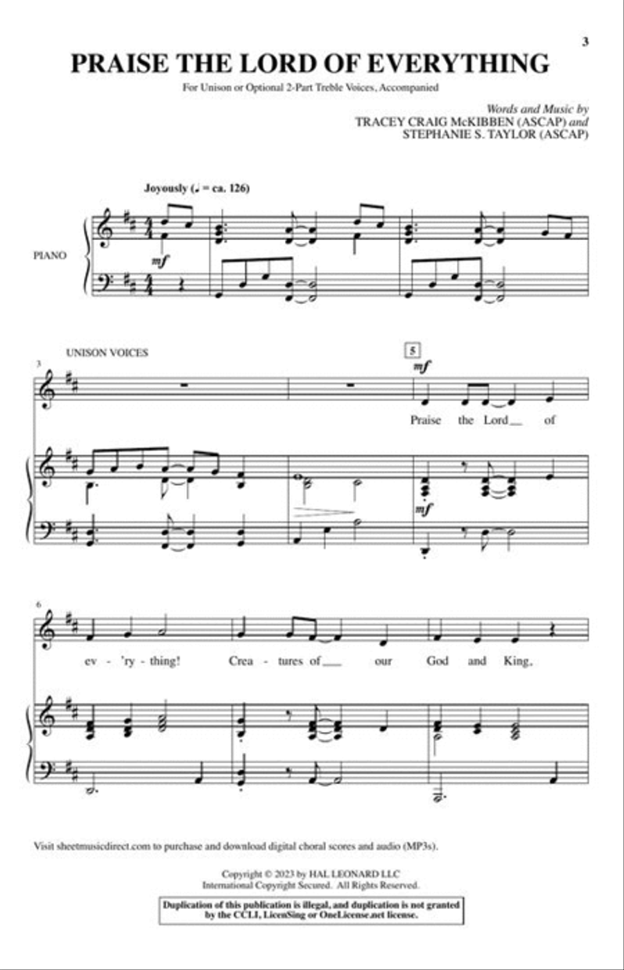 Praise the Lord of Everything Unison Choir scores gallery preview page 3
