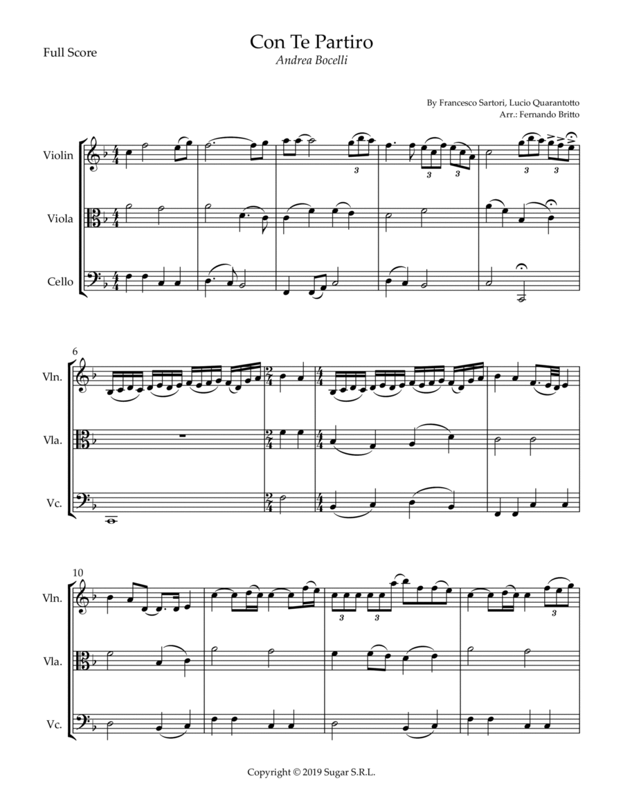 Con Te Partiro (time To Say Goodbye) String Trio scores gallery preview page 1