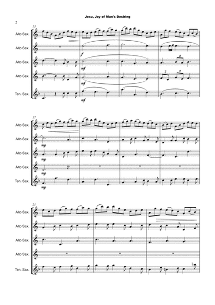 Jesu Joy of Man's Desiring, J S Bach, for Saxophone Quintet image number null