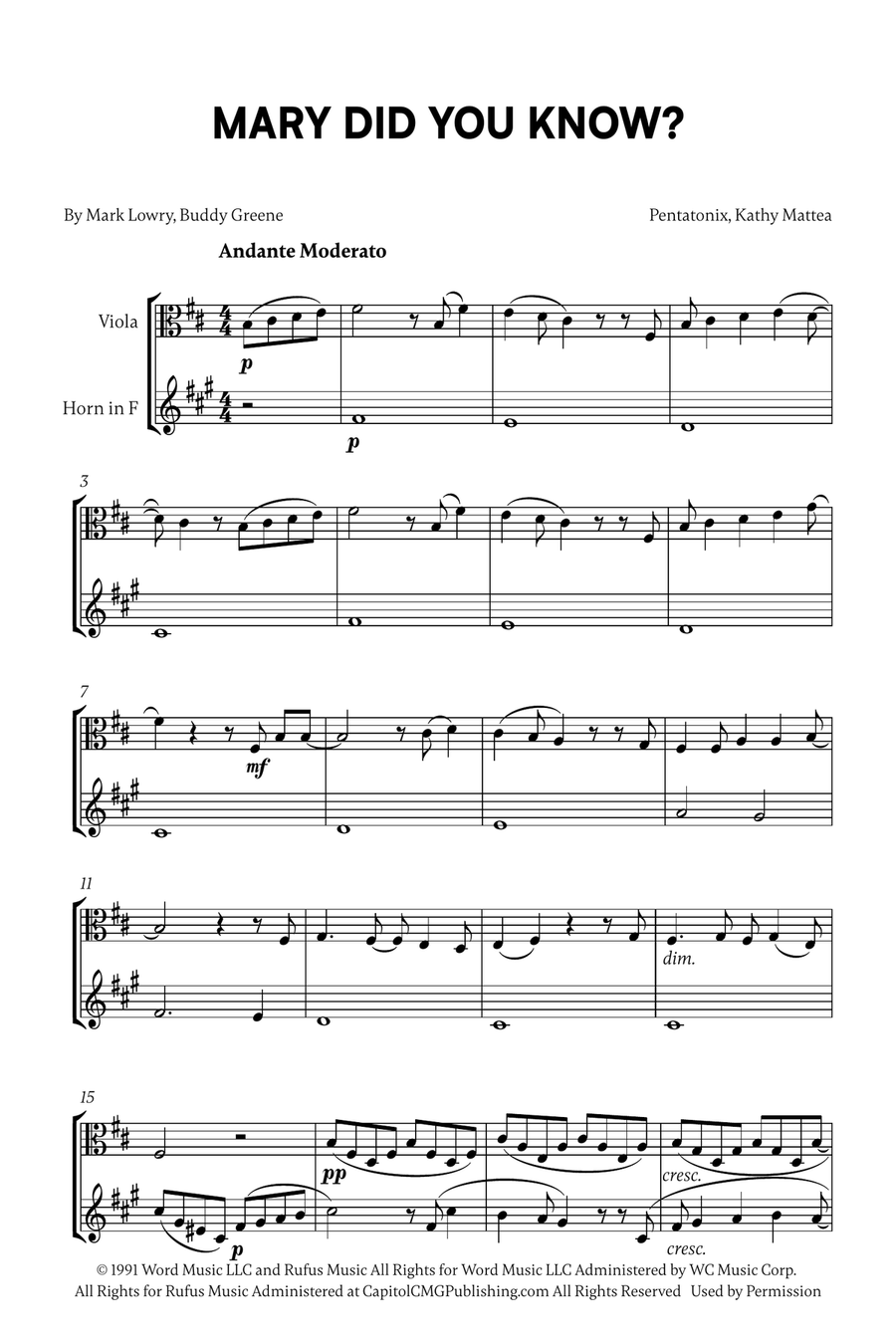Mary, Did You Know? Mary, Did You Know? Horn scores gallery preview page 1