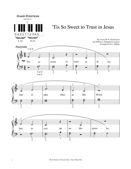 'Tis So Sweet to Trust in Jesus - Easy Piano Solo image number null