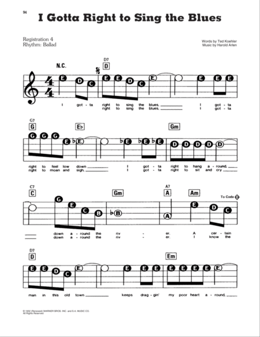 I Gotta Right To Sing The Blues Electronic Keyboard scores gallery preview page 1