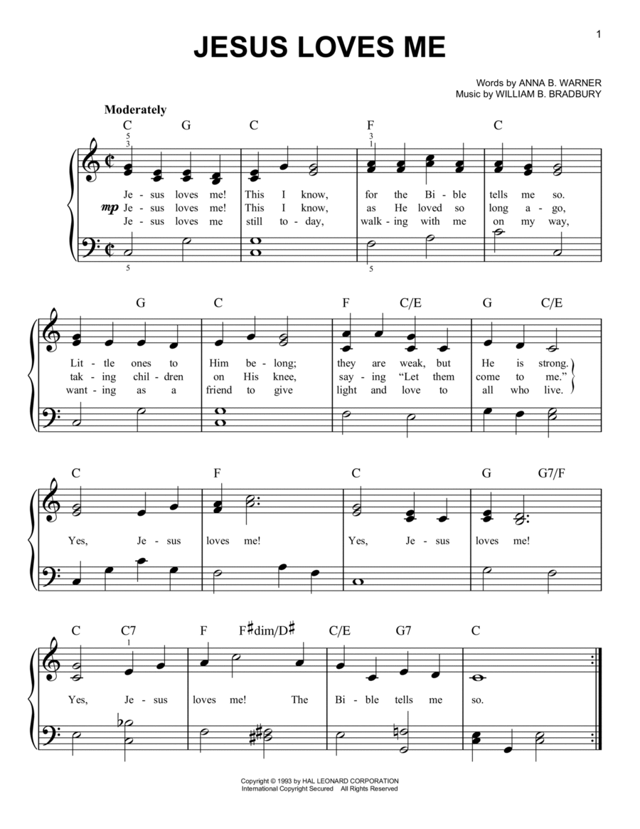 Jesus Loves Me Easy Piano scores gallery preview page 1