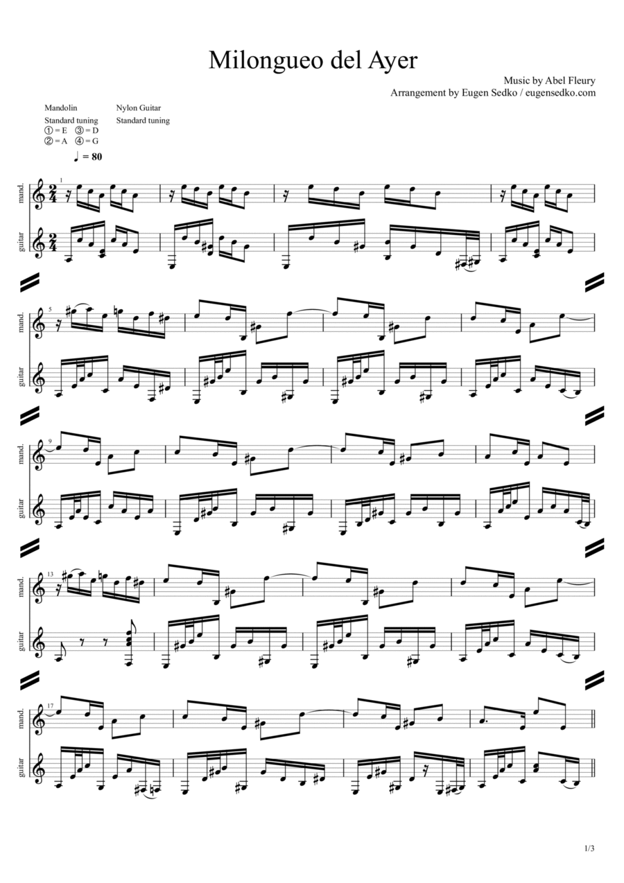 Milongueo del Ayer for mandolin & guitar duo image number null