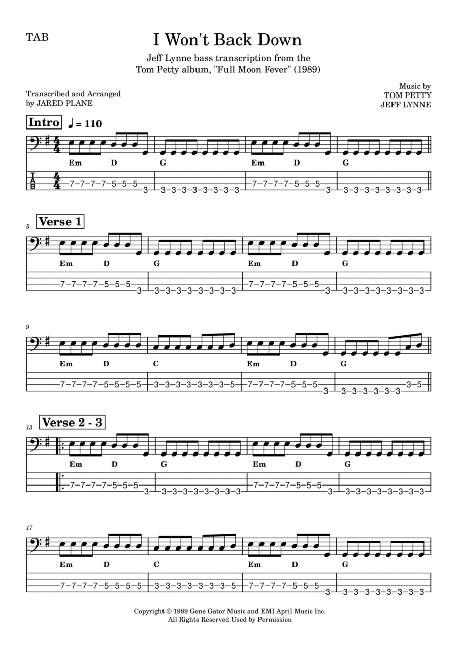 I Won't Back Down Guitar Tablature scores gallery preview page 1