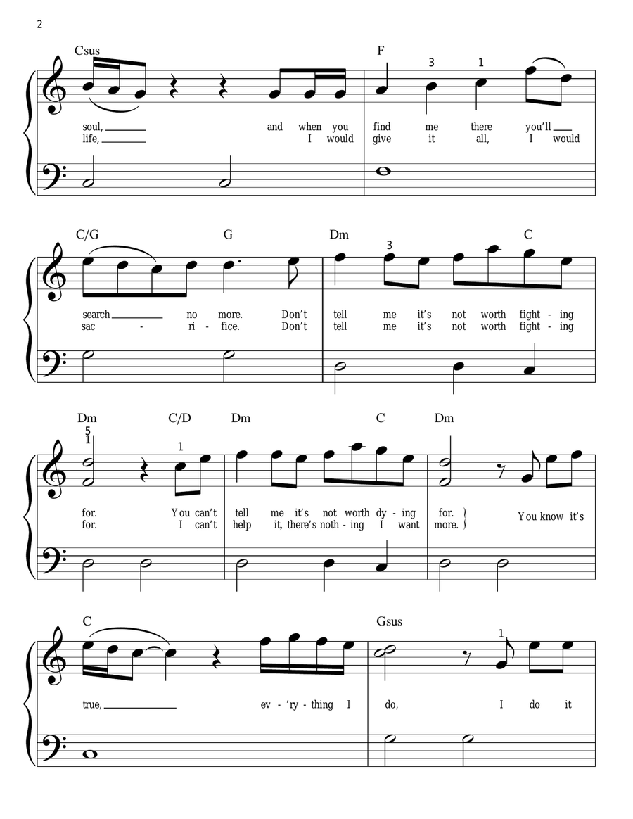 (Everything I Do) I Do It For You Easy Piano scores gallery preview page 2