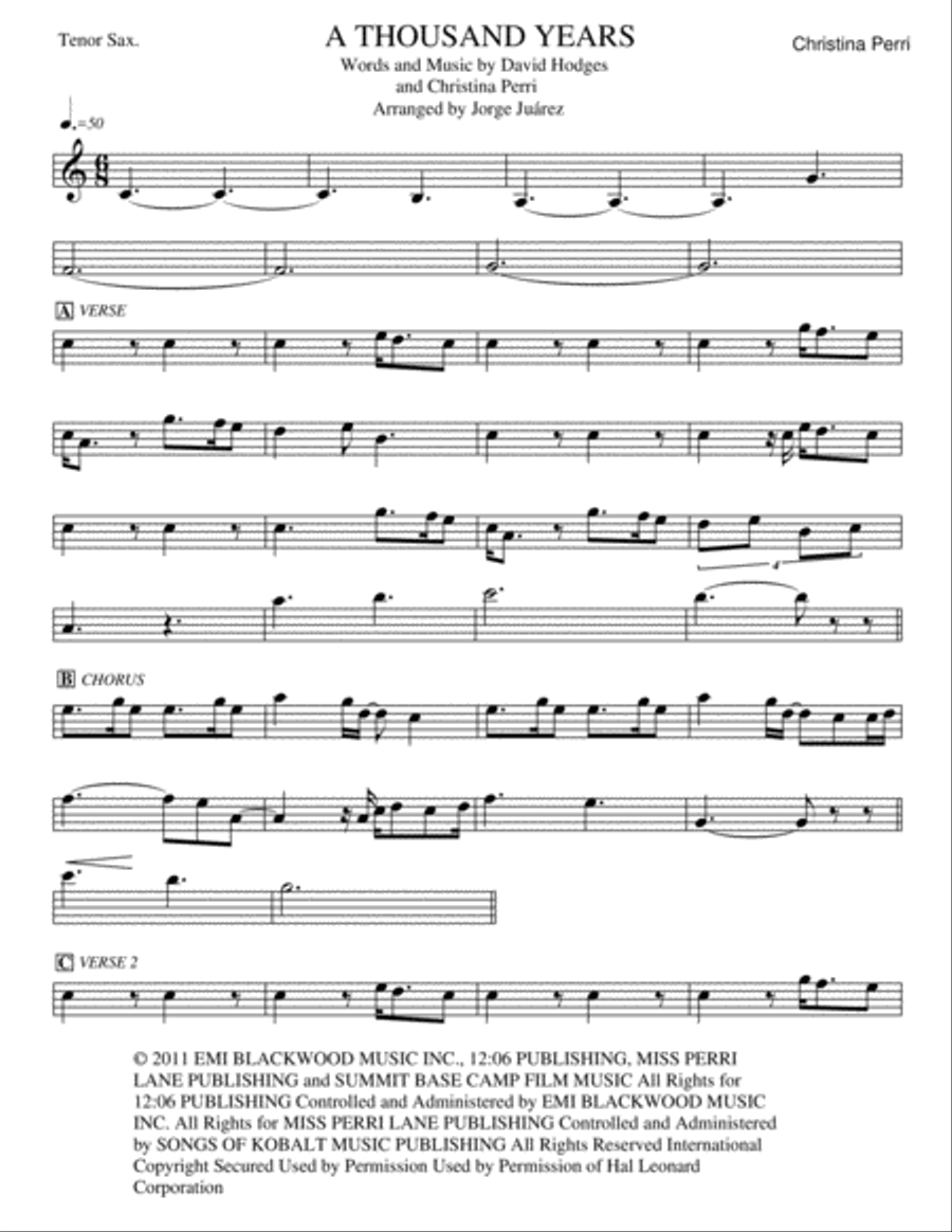 A Thousand Years Tenor Saxophone scores gallery preview page 1