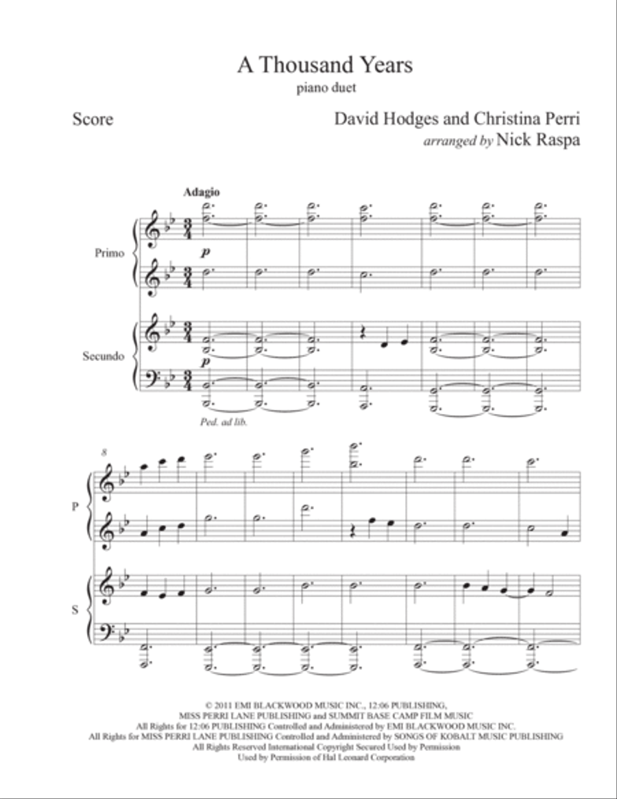 A Thousand Years 1 Piano, 4-Hands scores gallery preview page 5