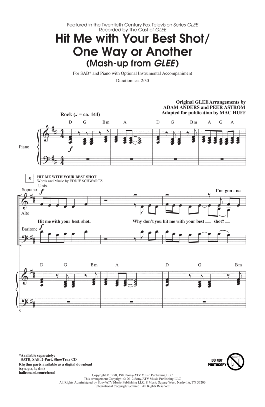 Hit Me With Your Best Shot / One Way Or Another 3-Part scores gallery preview page 1