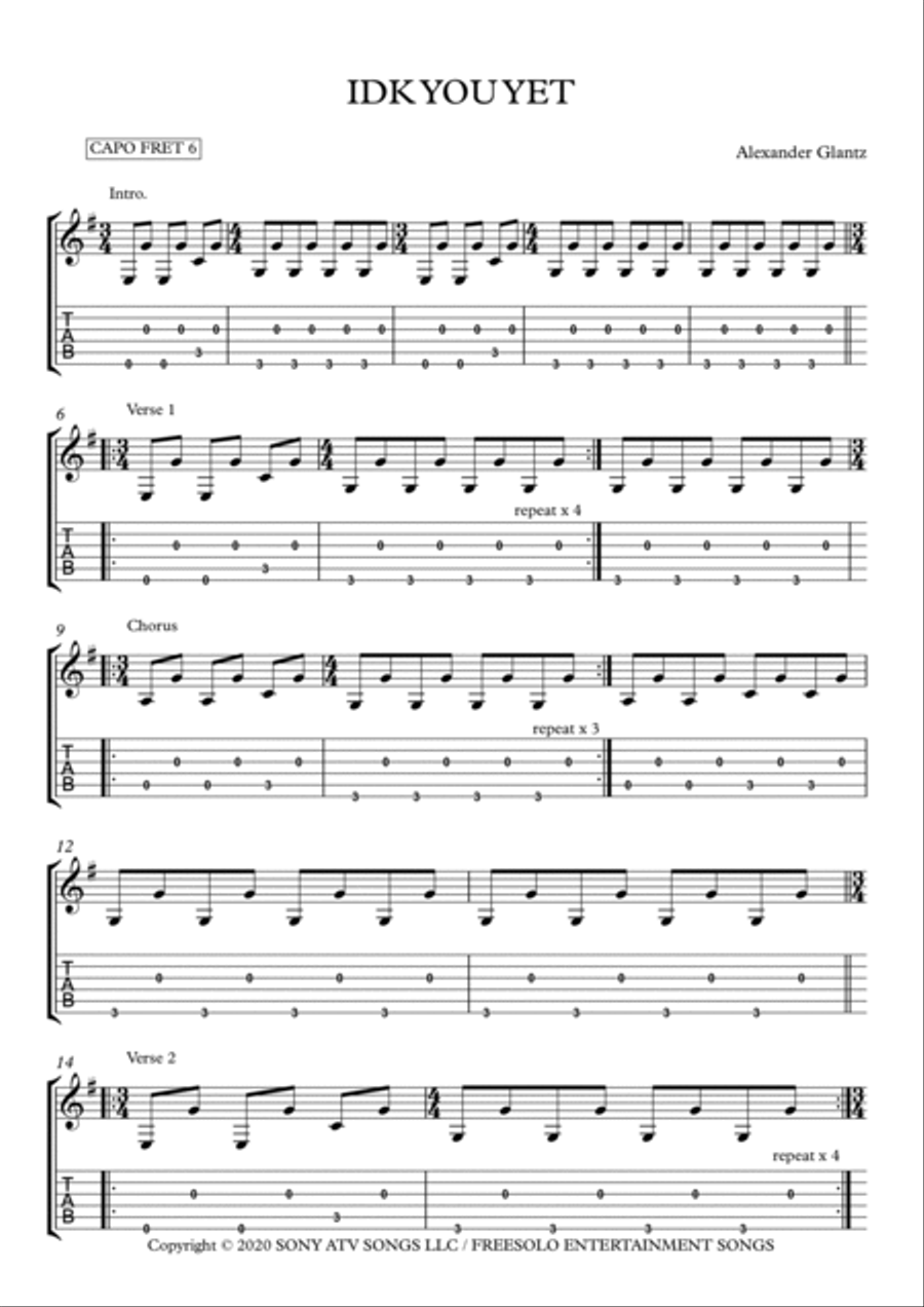 Idk You Yet Guitar Tablature scores gallery preview page 2