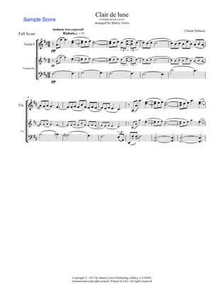 Book cover for CLAIR DE LUNE intermediate level for string duo of violin and cello