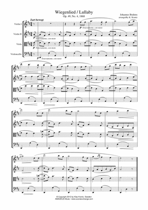 Wiegenlied / Lullaby Op. 49 No. 2 for string quartet (D Major)