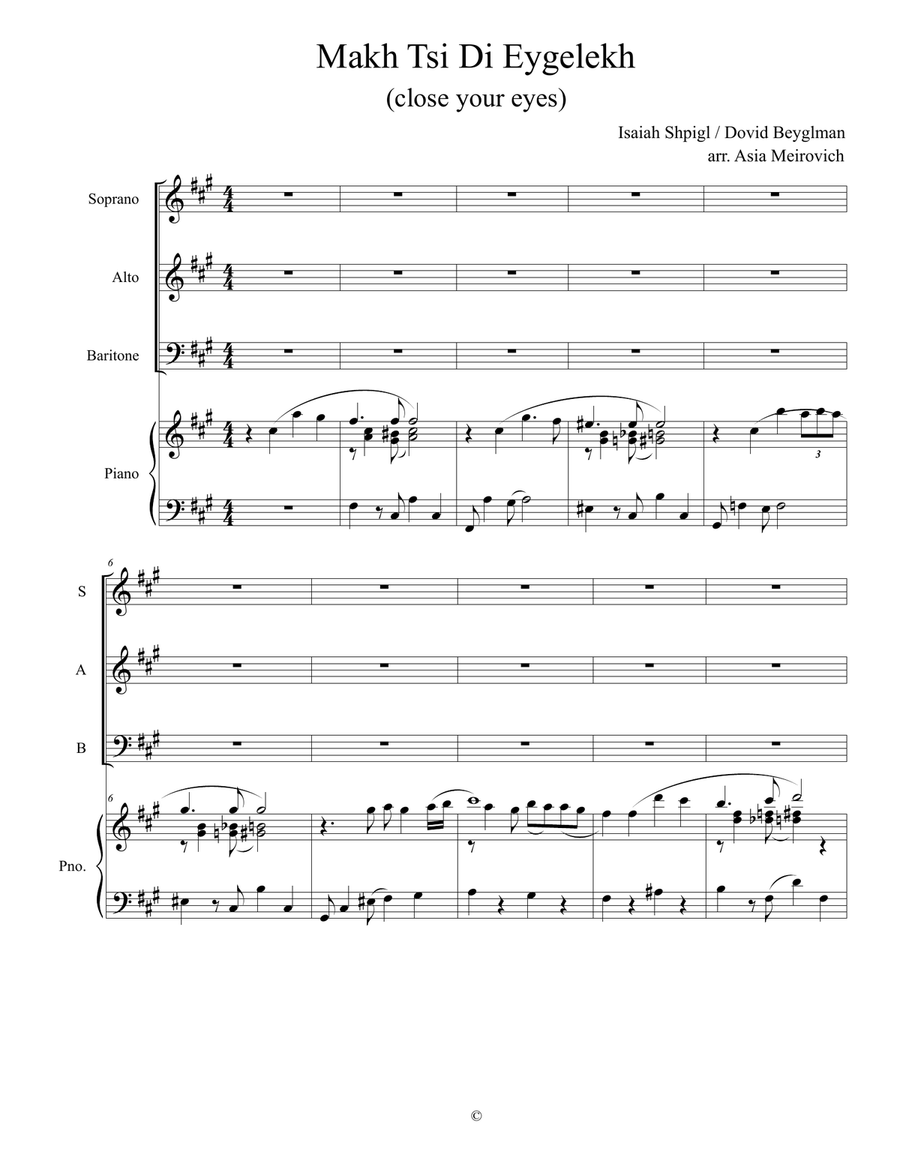 Makh Tsi Di Eygelekh (close your eyes) 3-Part scores gallery preview page 3