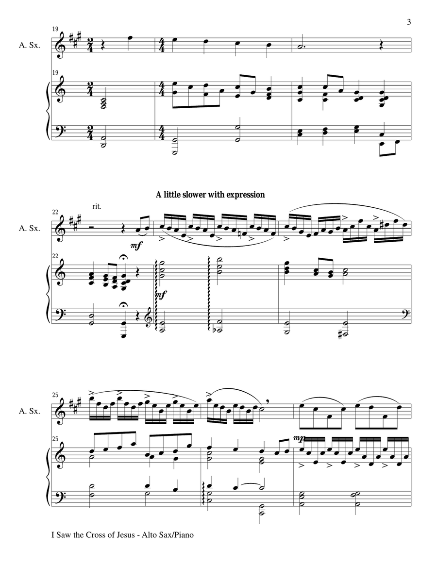 I SAW THE CROSS OF JESUS (Duet – Alto Sax and Piano/Score and Parts) Woodwind Duet scores gallery preview page 3