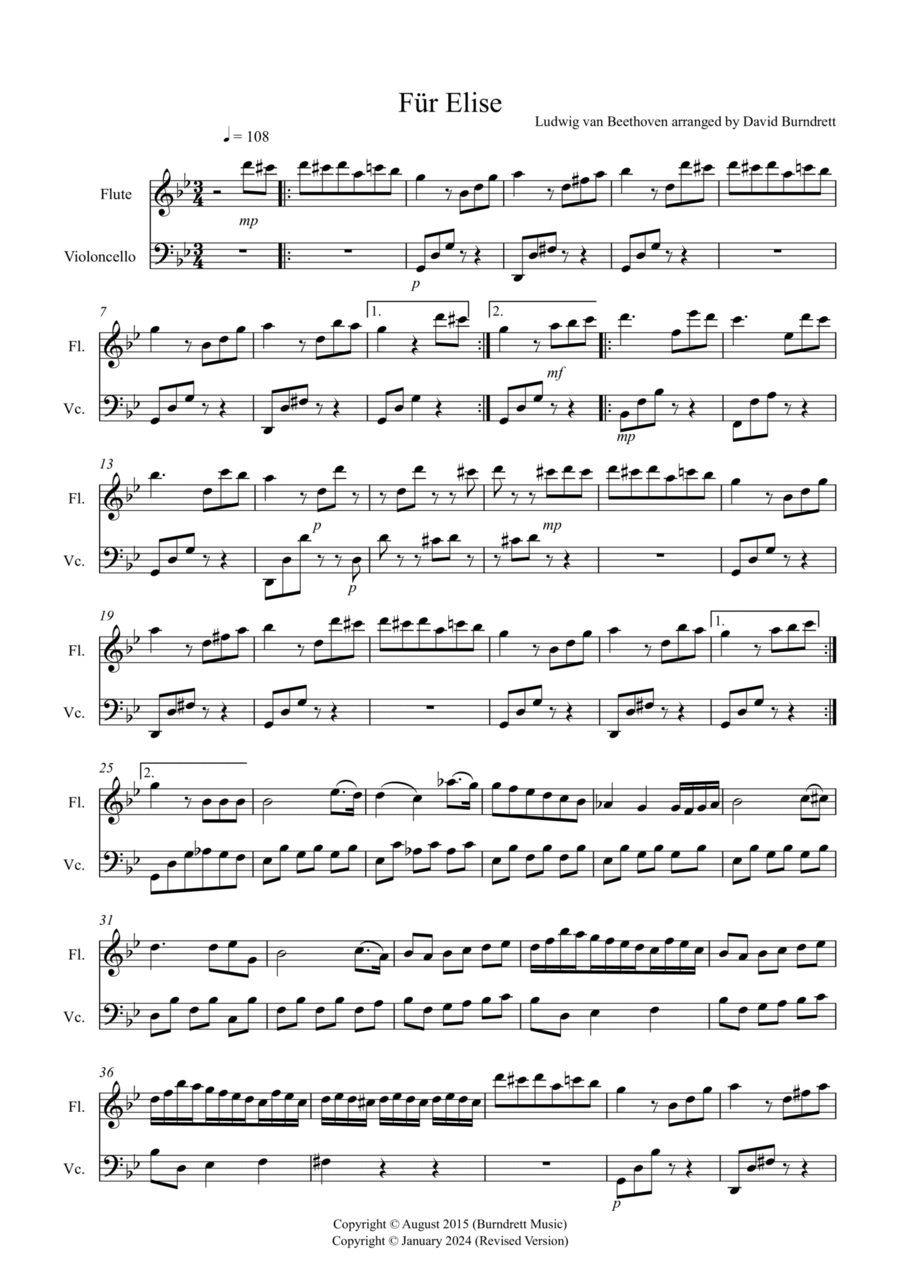 Fur Elise for Flute and Cello Duet