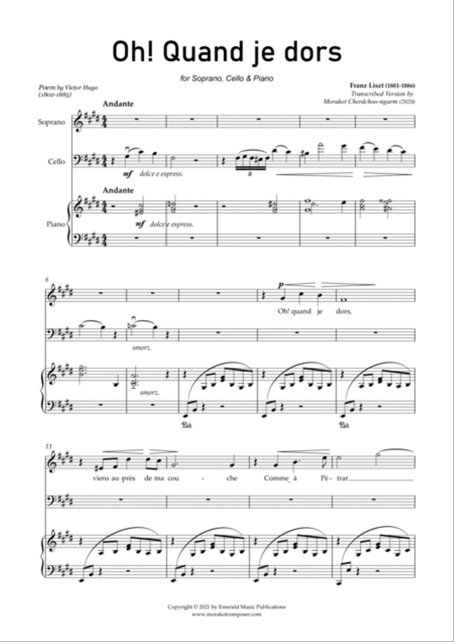 Oh! Quand Je Dors for Soprano, Cello and Piano Large Ensemble scores gallery preview page 2