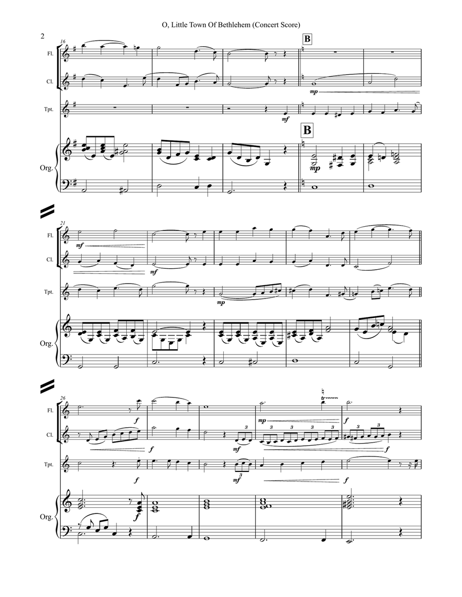 O Little Town of Bethlehem (Instrumental - SCORE and PARTS) Clarinet scores gallery preview page 3